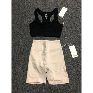 Mate The Label Sports Bra Biker Shorts Set Xs Black Bone Organic Cotton New